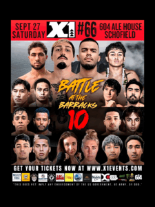 Poster — X-1 #66: Battle at the Barracks 10 at 604 Ale House – Schofield Barracks featuring Brandon Land and Chris Vanny Gonzalez.
