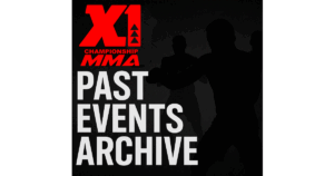 Official image for the X1 World Events “Past Events” archive page — black and red design with glowing X1 logo, white text “Past Events Archive,” and faint Hawaiian island outline in the background.